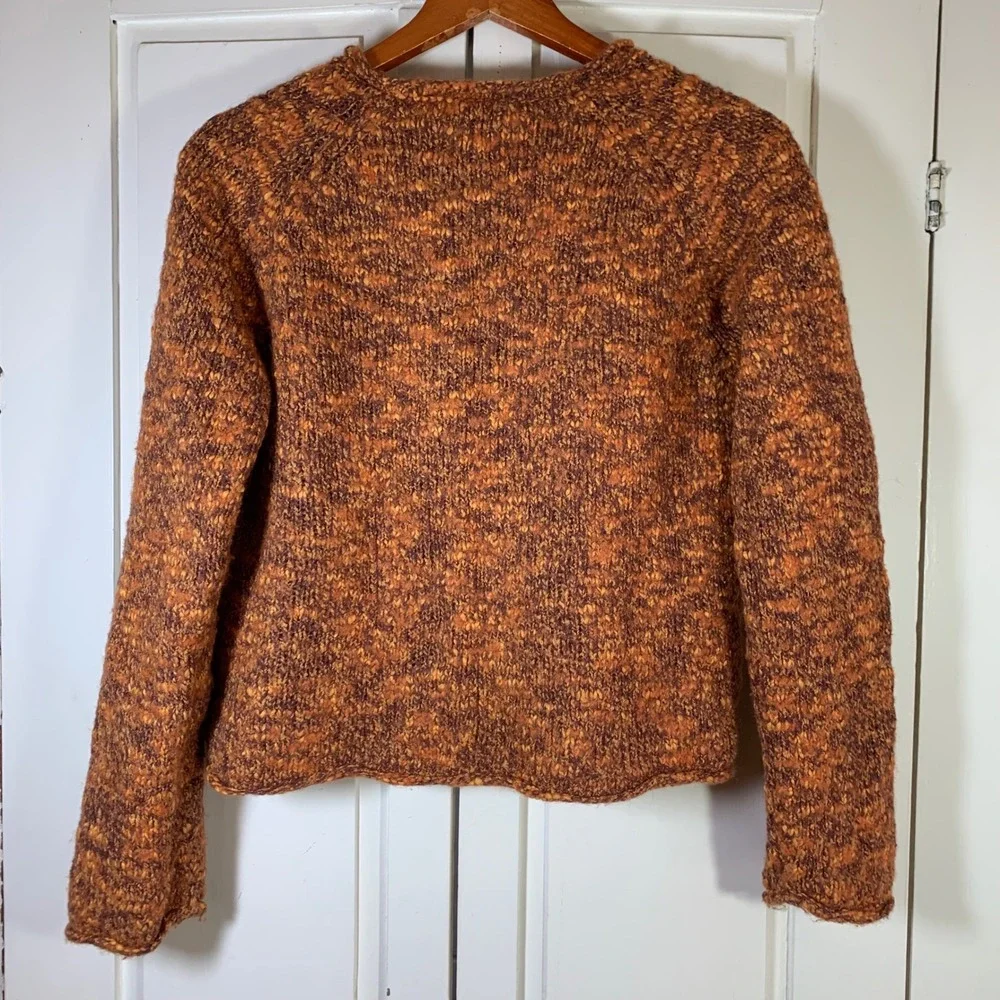 Royal Robbins Womens Marled‎ Wool Blend Raglan Sweater Orange Rust Brown Large
